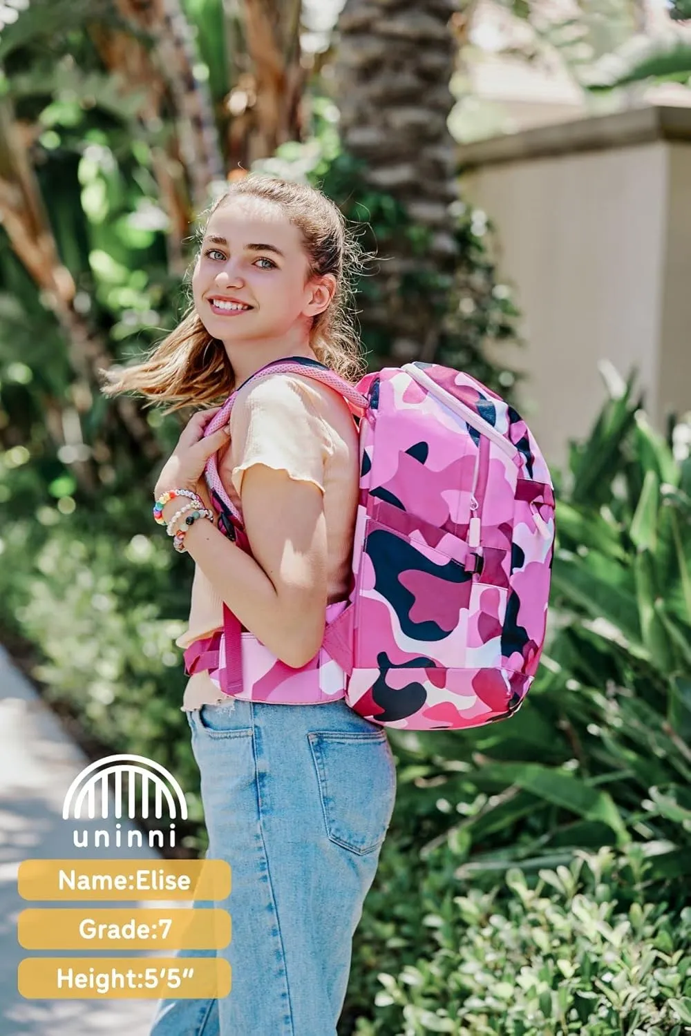 16" Kid's Backpack for Girls and Boys Age 6  with Padded, and Adjustable Shoulder Straps. Fits for Height 3'9" Above Kids (Camouflage Fuchsia/Pink)