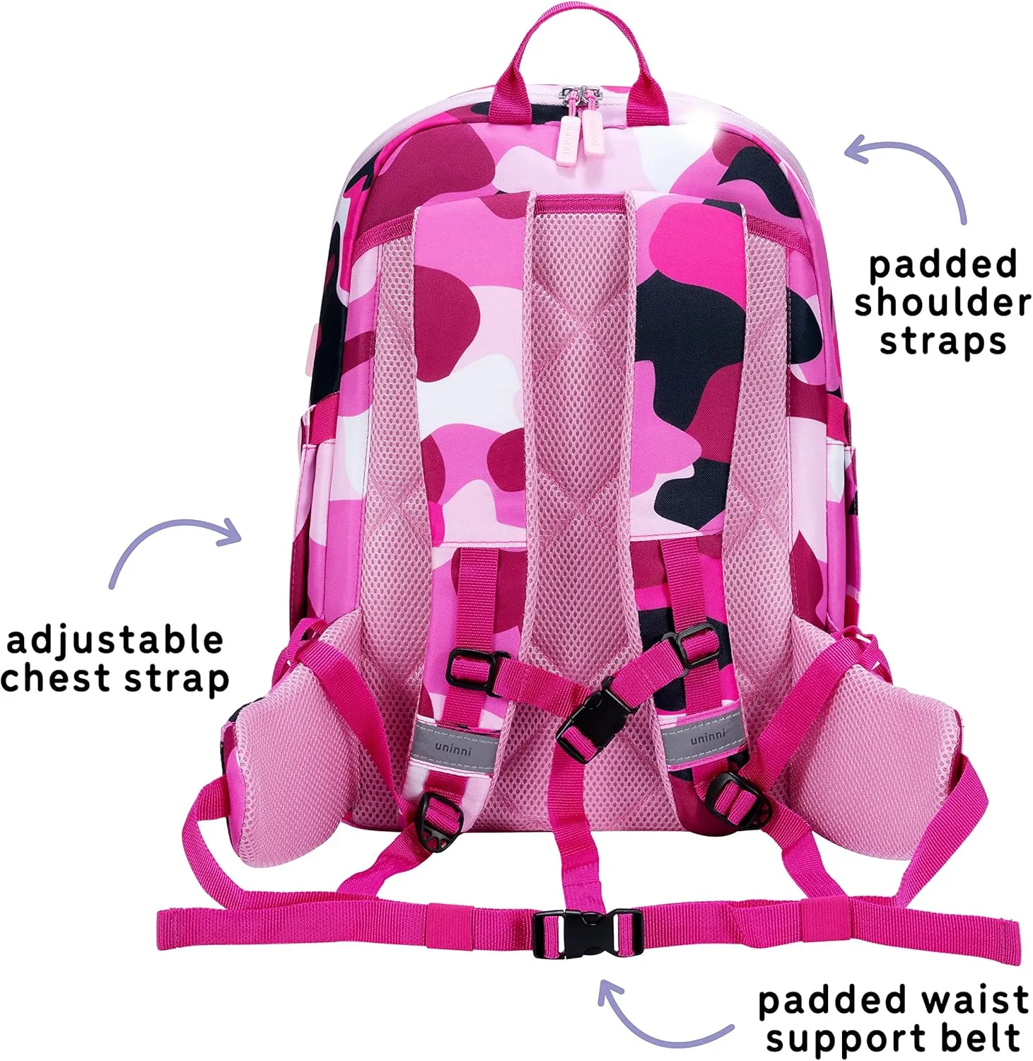 16" Kid's Backpack for Girls and Boys Age 6  with Padded, and Adjustable Shoulder Straps. Fits for Height 3'9" Above Kids (Camouflage Fuchsia/Pink)