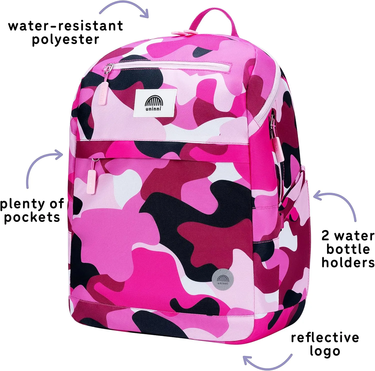 16" Kid's Backpack for Girls and Boys Age 6  with Padded, and Adjustable Shoulder Straps. Fits for Height 3'9" Above Kids (Camouflage Fuchsia/Pink)