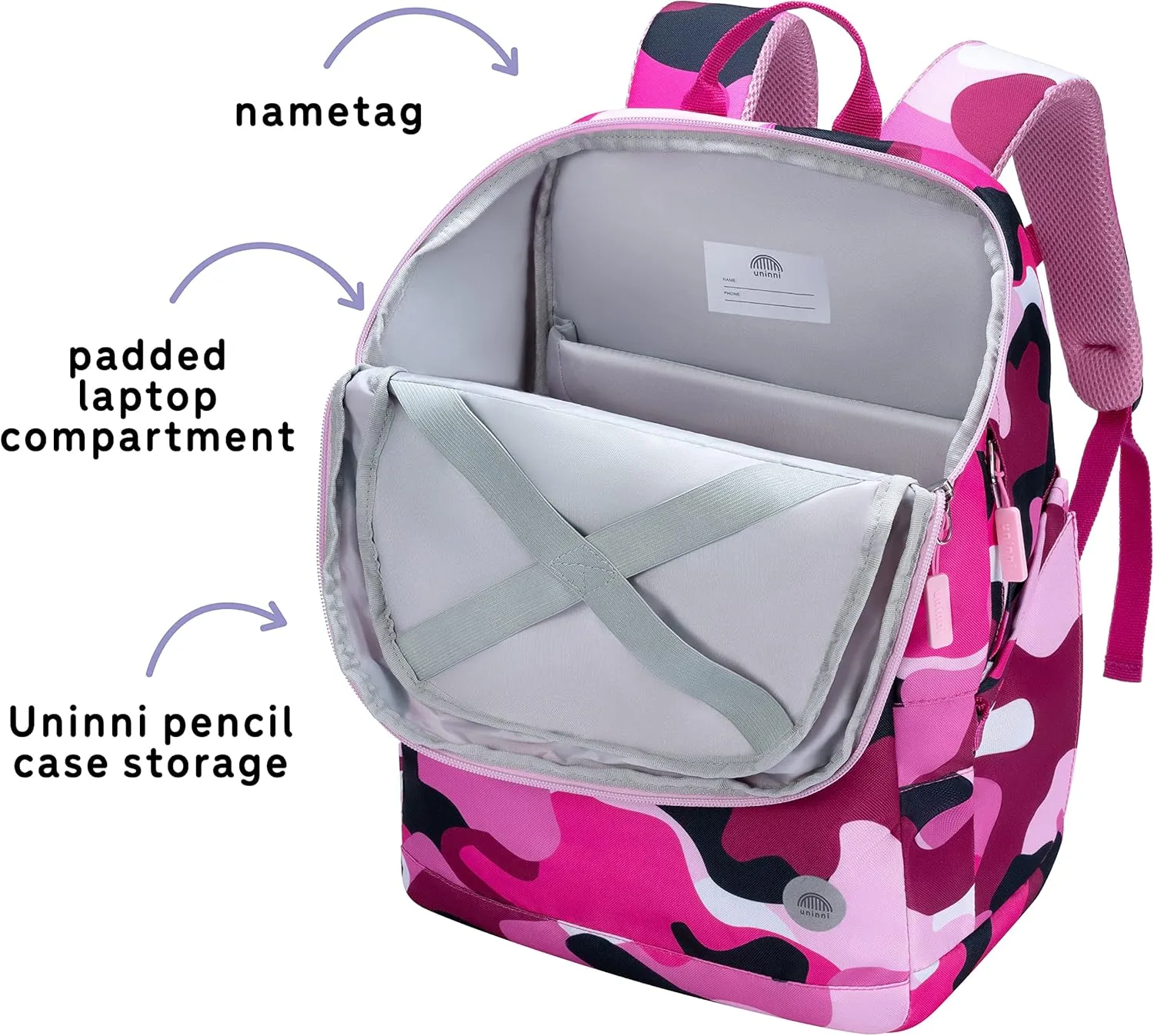 16" Kid's Backpack for Girls and Boys Age 6  with Padded, and Adjustable Shoulder Straps. Fits for Height 3'9" Above Kids (Camouflage Fuchsia/Pink)
