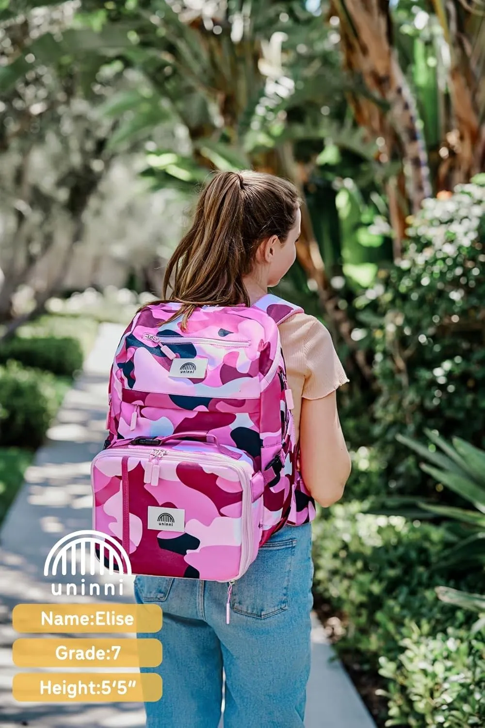 16" Kid's Backpack for Girls and Boys Age 6  with Padded, and Adjustable Shoulder Straps. Fits for Height 3'9" Above Kids (Camouflage Fuchsia/Pink)
