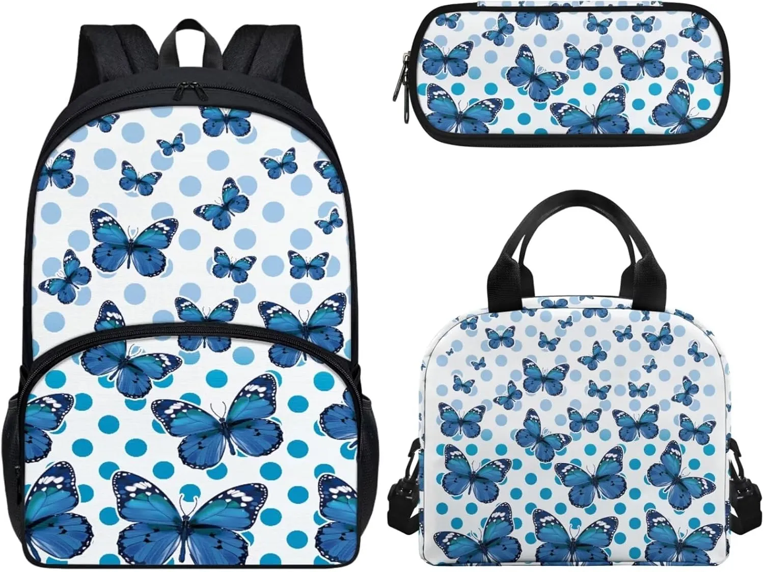 17-inch Butterfly Backpacks for Kids Girls Shoulders Bag Daypack Travel Lunch Box Pencil Case 3 In 1 Lightweight & Comfortable