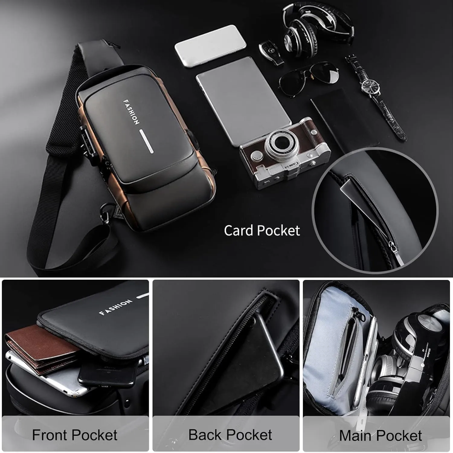 2025 fashion new Carbon Fiber Streamline Anti-Theft Sling Bag, USB Charging Sport Shoulder Backpack (Gray)