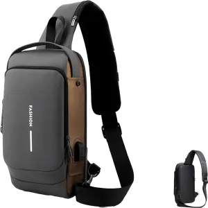2025 fashion new Carbon Fiber Streamline Anti-Theft Sling Bag, USB Charging Sport Shoulder Backpack (Gray)