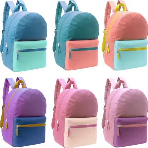 24-Pack 17" Two-Tone Backpacks for Kids - Bookbags in Bulk for Elementary, Middle, and High School Students, 6 Assorted Colors