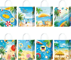 24 Pieces Summer Beach Paper Bags Pool Party Decoration Supplies Hawaiian Luau Summer Party Favors Candy Bags with Handles Summer Holiday Decoration Supplies