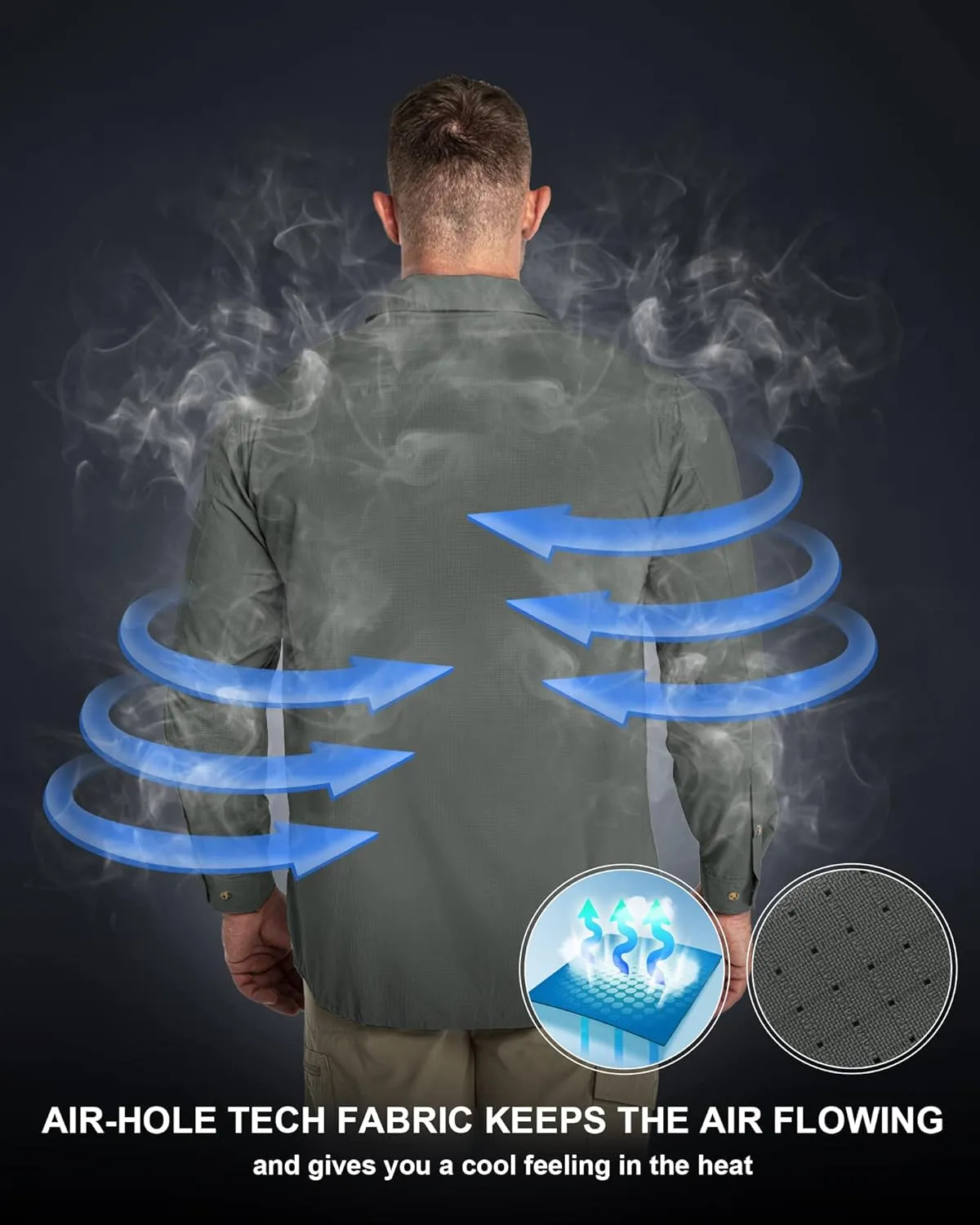33,000ft Men's Long Sleeve Sun Protection Shirt UPF 50  UV Quick Dry Cooling Fishing Shirts for Travel Safari Camping Hiking