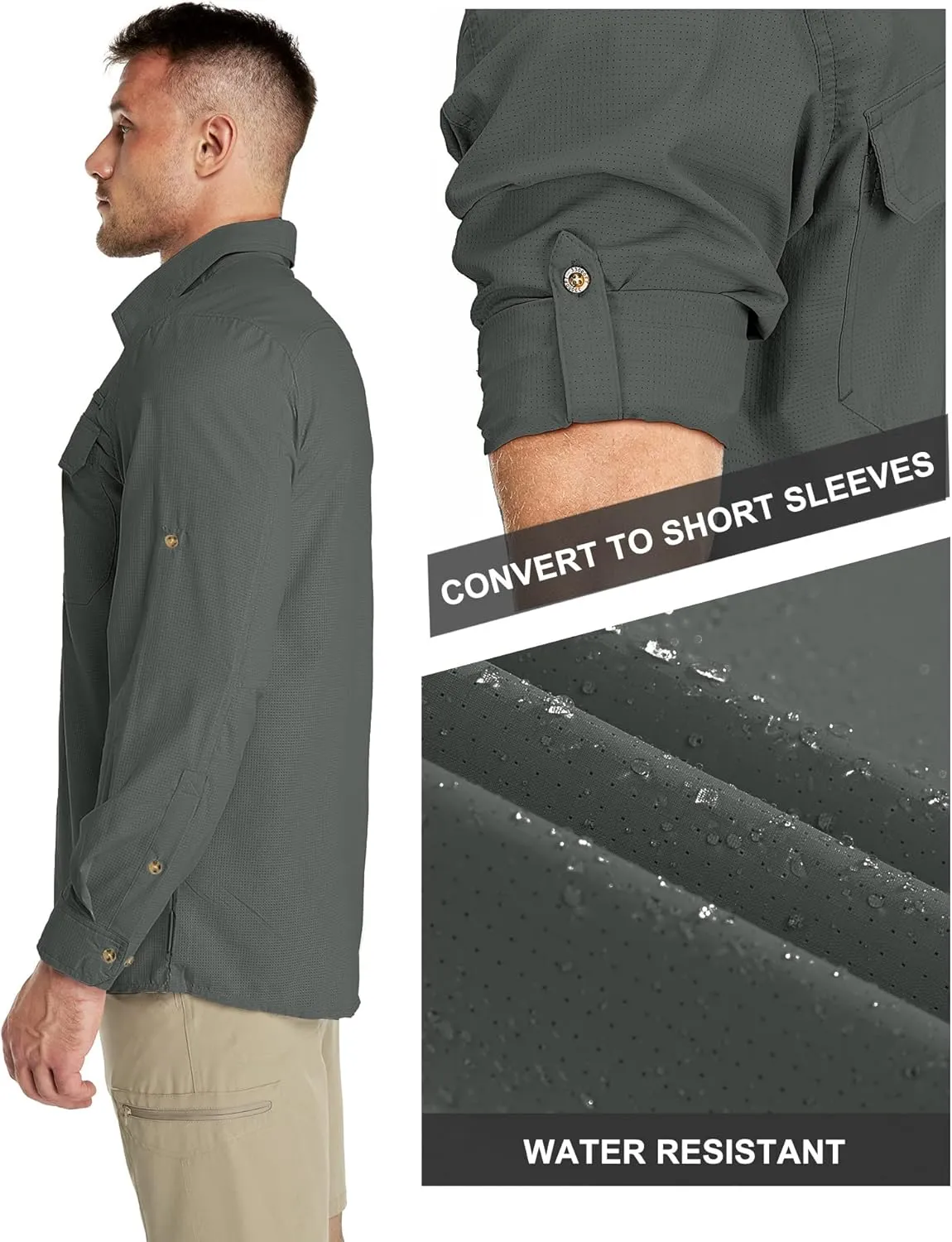 33,000ft Men's Long Sleeve Sun Protection Shirt UPF 50  UV Quick Dry Cooling Fishing Shirts for Travel Safari Camping Hiking