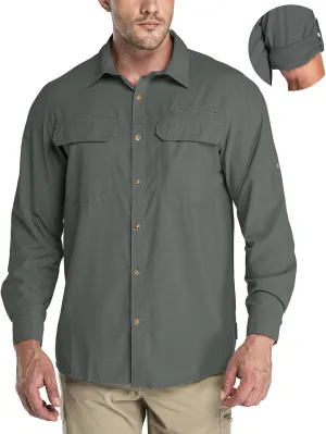 33,000ft Men's Long Sleeve Sun Protection Shirt UPF 50  UV Quick Dry Cooling Fishing Shirts for Travel Safari Camping Hiking