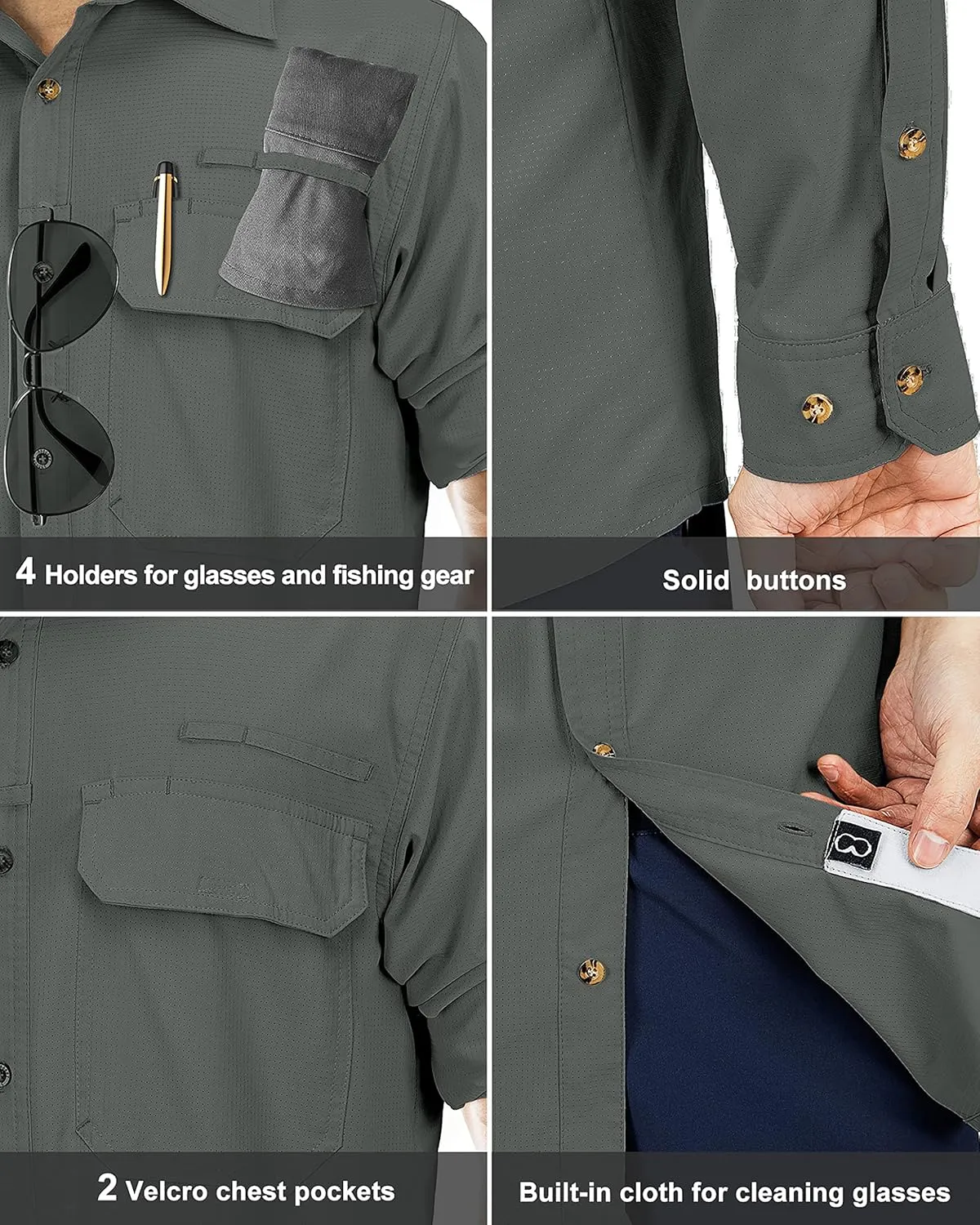 33,000ft Men's Long Sleeve Sun Protection Shirt UPF 50  UV Quick Dry Cooling Fishing Shirts for Travel Safari Camping Hiking