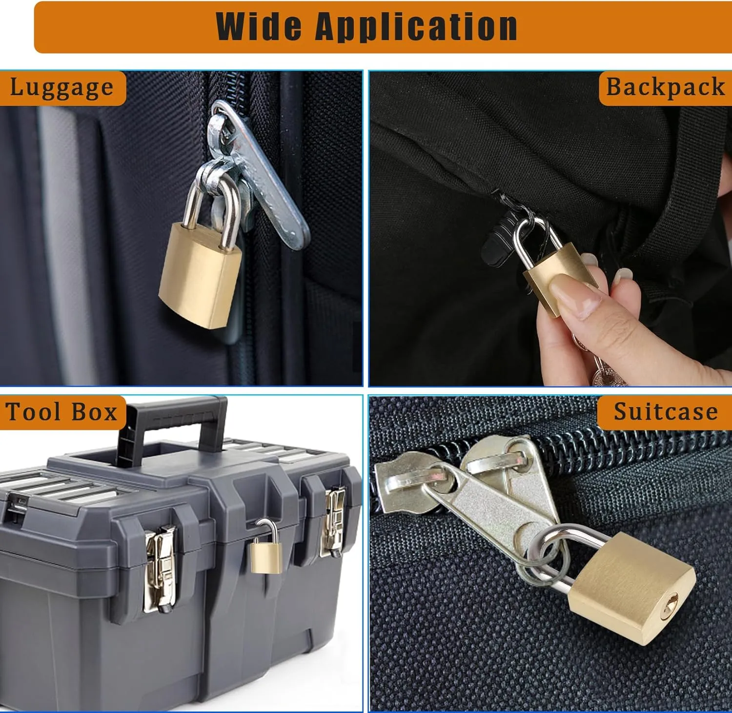 3/4" (20mm) Mini Padlocks - 10 Pack Keyed Alike Small Solid Brass Locks with 5 Keys, Secure Locks for Luggage, Toolbox, Suitcases, Backpacks, Diary Books, Cabinets
