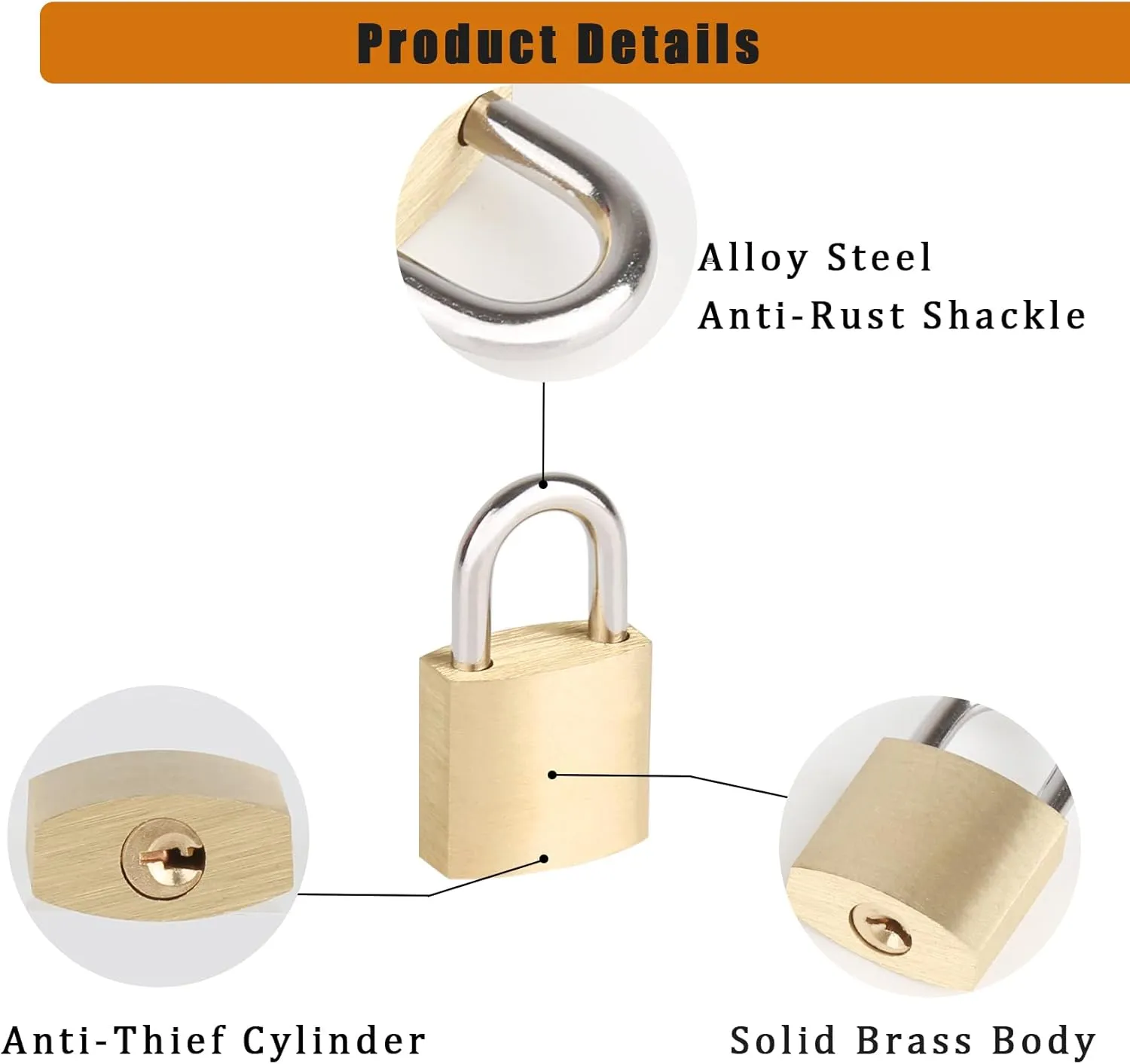 3/4" (20mm) Mini Padlocks - 10 Pack Keyed Alike Small Solid Brass Locks with 5 Keys, Secure Locks for Luggage, Toolbox, Suitcases, Backpacks, Diary Books, Cabinets