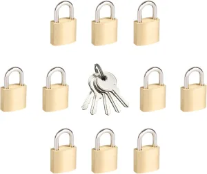 3/4" (20mm) Mini Padlocks - 10 Pack Keyed Alike Small Solid Brass Locks with 5 Keys, Secure Locks for Luggage, Toolbox, Suitcases, Backpacks, Diary Books, Cabinets
