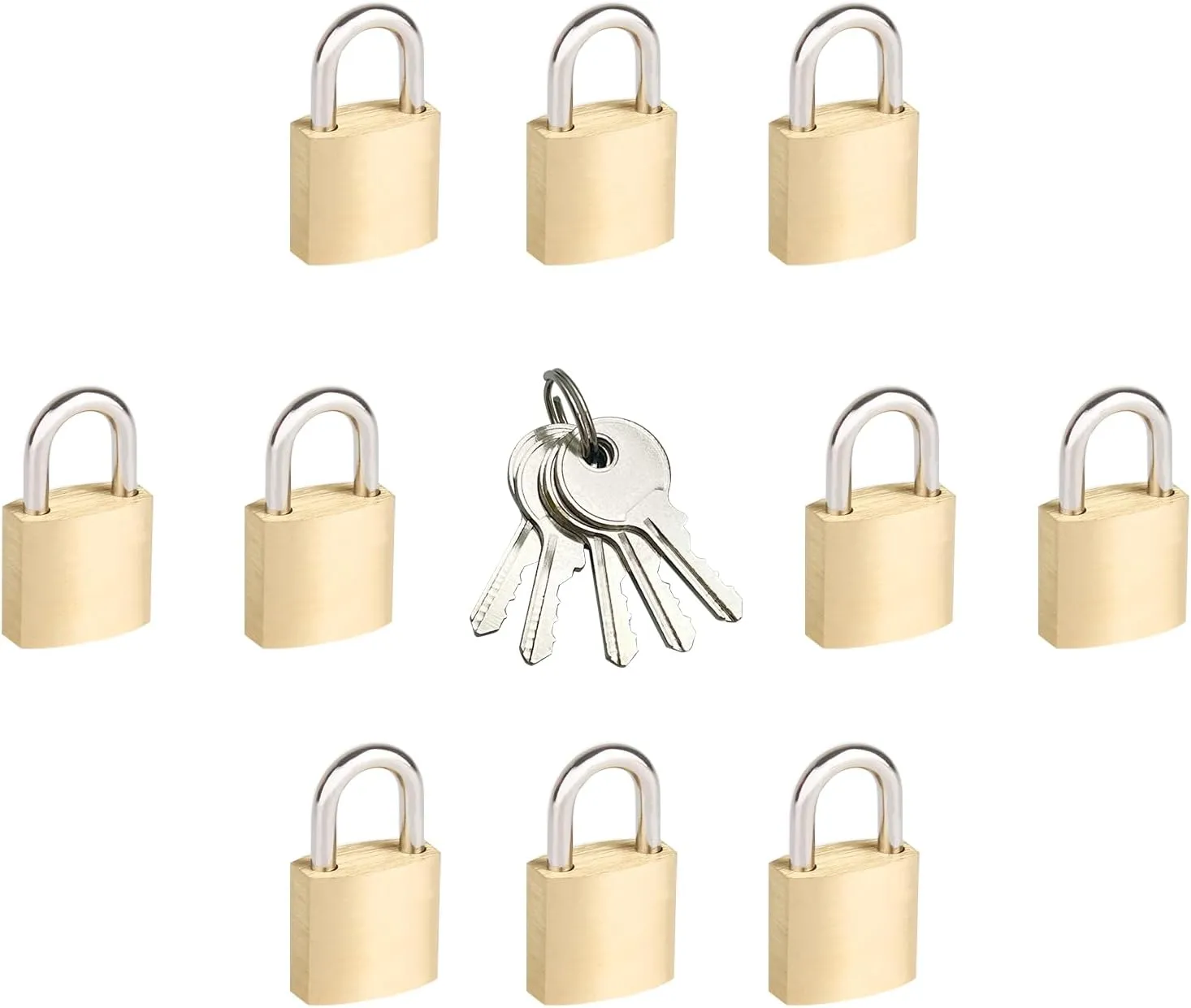3/4" (20mm) Mini Padlocks - 10 Pack Keyed Alike Small Solid Brass Locks with 5 Keys, Secure Locks for Luggage, Toolbox, Suitcases, Backpacks, Diary Books, Cabinets