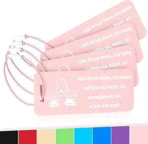 4 Pack Personalized Luggage Tags for Suitcases, Custom Aluminum Luggage Tags for Bags and Backpacks, Waterproof & Heavy Duty Personalized Metal Name Tags for Travel (Pink)