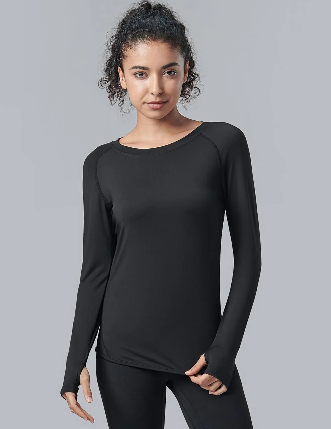 4-Pack: Womens Long Sleeve Athletic Tops with Thumb Holes – Dry Fit Active Crewneck Workout Tees