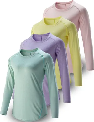 4-Pack: Womens Long Sleeve Athletic Tops with Thumb Holes – Dry Fit Active Crewneck Workout Tees