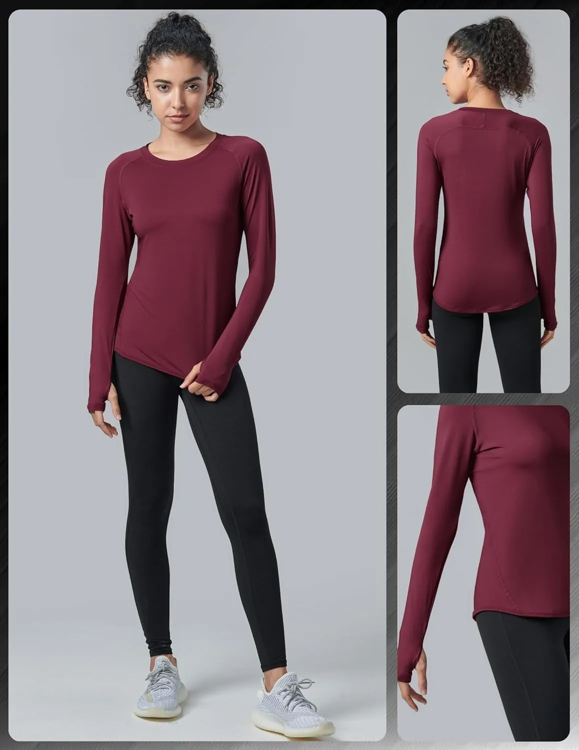 4-Pack: Womens Long Sleeve Athletic Tops with Thumb Holes – Dry Fit Active Crewneck Workout Tees
