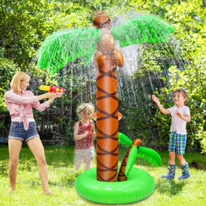 66'' Inflatable Palm Trees Sprinkler for Kids, Spray Water Toy with 2 Sized Trunks Coconut Tree Inflatable Water Sprinkler Summer Outdoor Play Hawaiian Pool Party Decorations for Backyard Lawn Beach