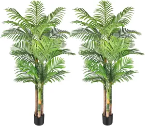 6ft Tall Triple Golden Cane Palm Artificial Tree Large Tropical Palm Tree UV Resistant Fake Plant in Pot for Indoor Outdoor Big House Living Room Outside Patio Office Home Decor (Set of 2)