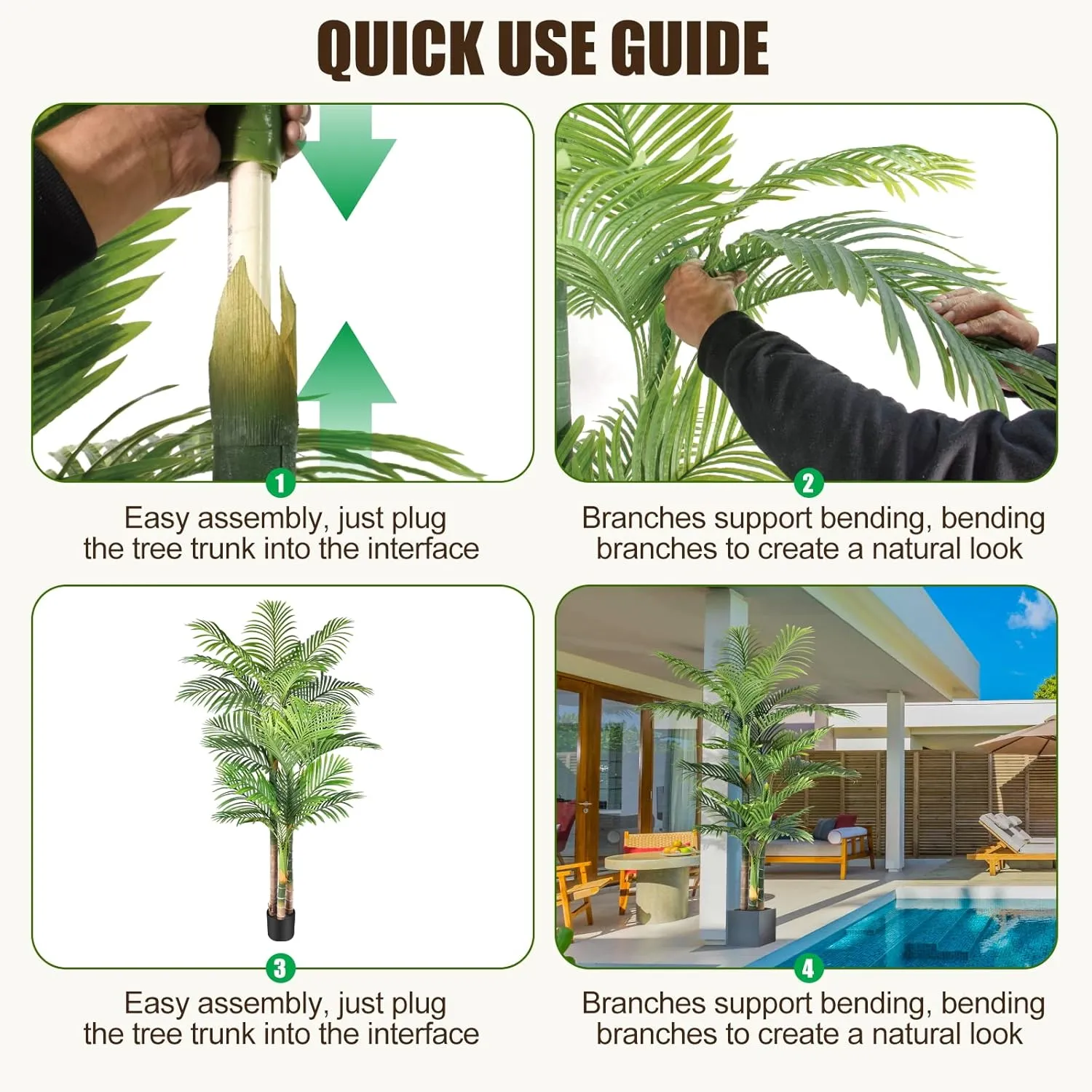 6ft Tall Triple Golden Cane Palm Artificial Tree Large Tropical Palm Tree UV Resistant Fake Plant in Pot for Indoor Outdoor Big House Living Room Outside Patio Office Home Decor (Set of 2)