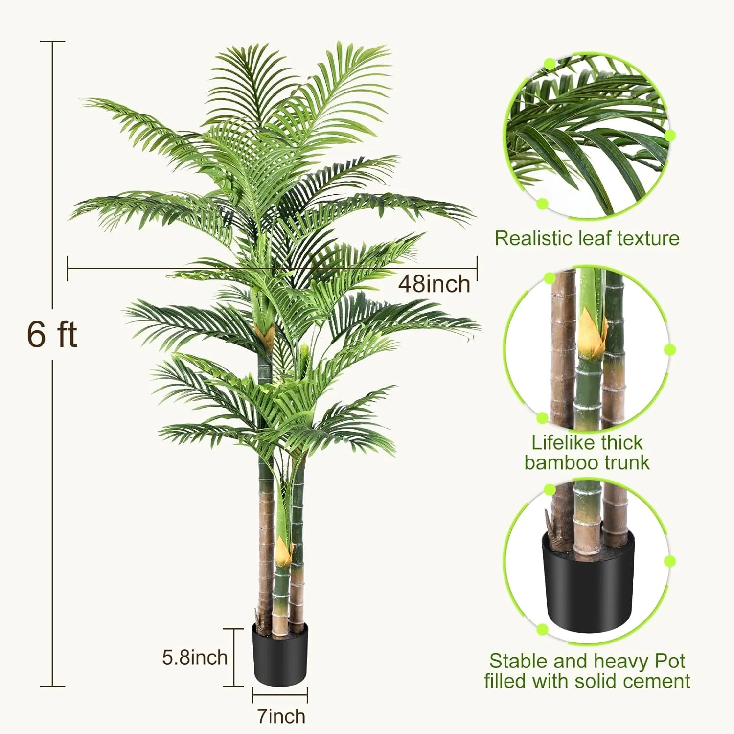 6ft Tall Triple Golden Cane Palm Artificial Tree Large Tropical Palm Tree UV Resistant Fake Plant in Pot for Indoor Outdoor Big House Living Room Outside Patio Office Home Decor (Set of 2)