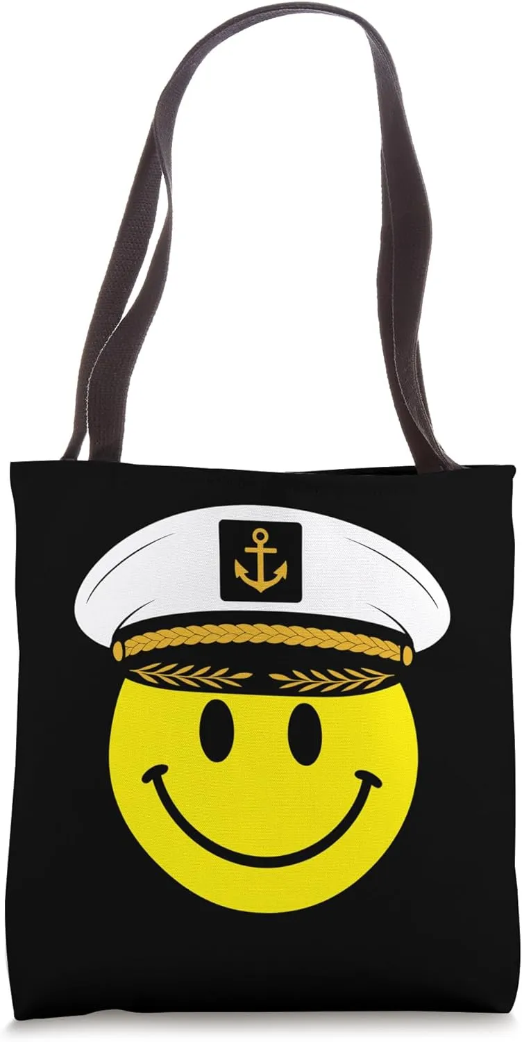 70s Captain Yellow Smile Face Smiling Happy Fun Yacht Boat Tote Bag