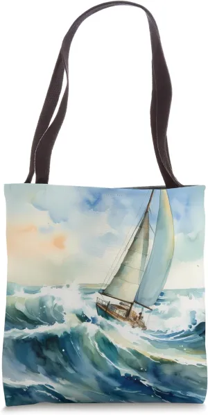 A Sailboat Navigating The Waves. Sailing, Ocean, Maritime Tote Bag