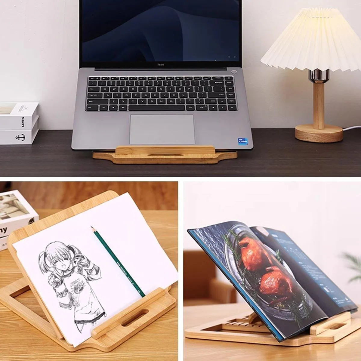 Adjustable Bamboo Foldable Laptop Stand Portable Laptop Riser Desk Table Stand