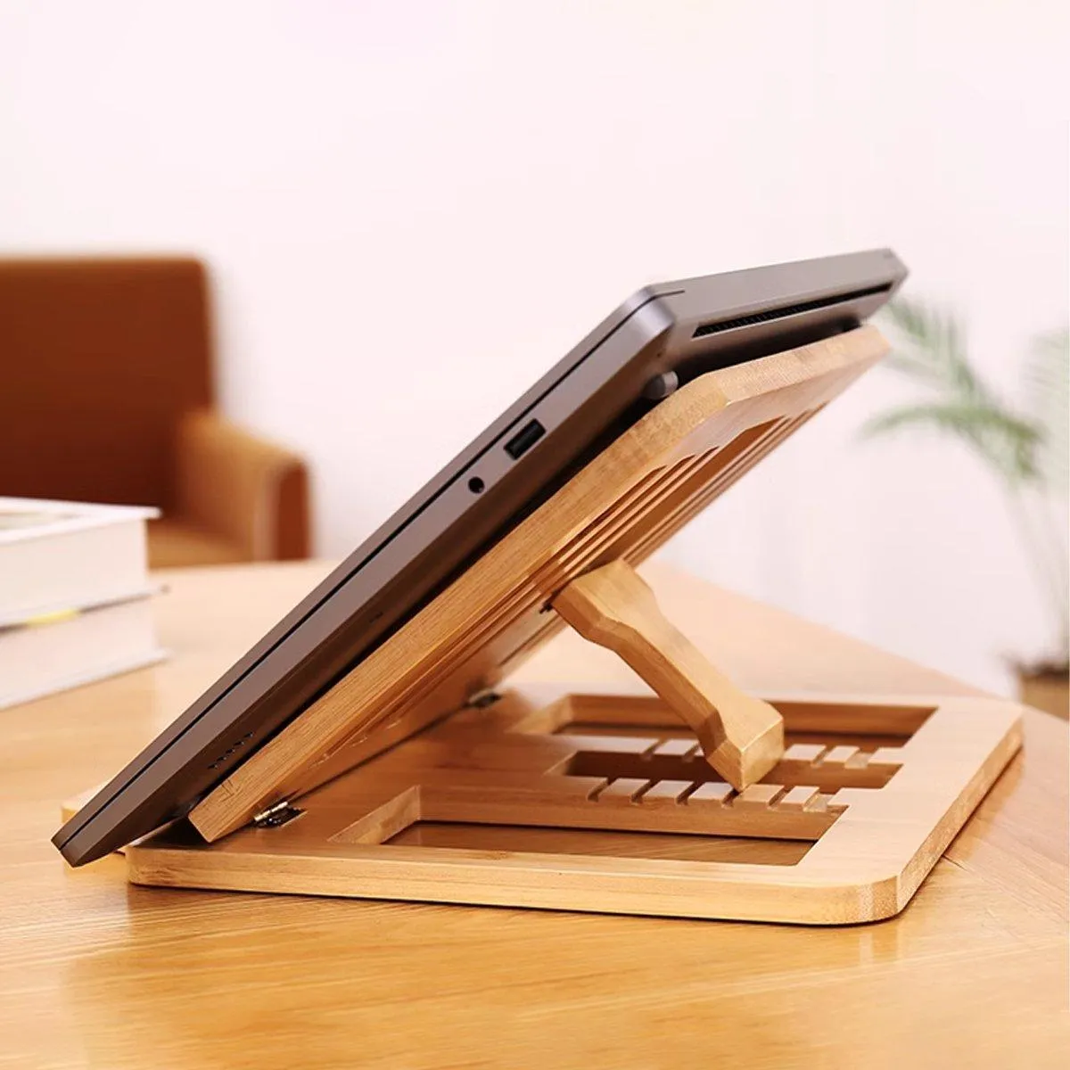 Adjustable Bamboo Foldable Laptop Stand Portable Laptop Riser Desk Table Stand