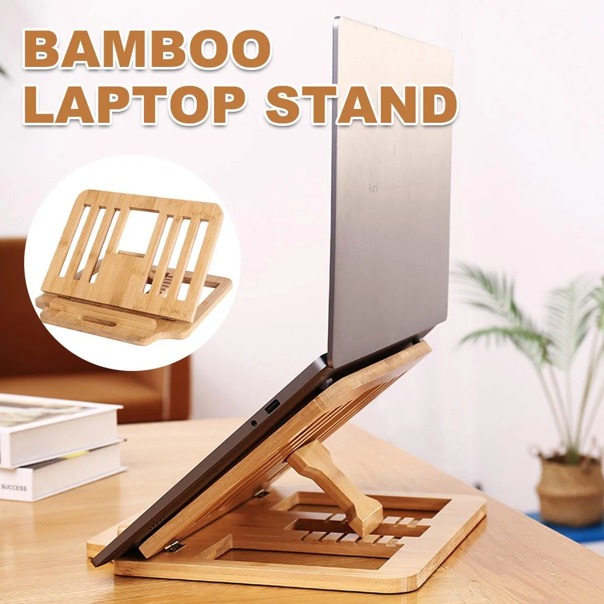 Adjustable Bamboo Foldable Laptop Stand Portable Laptop Riser Desk Table Stand