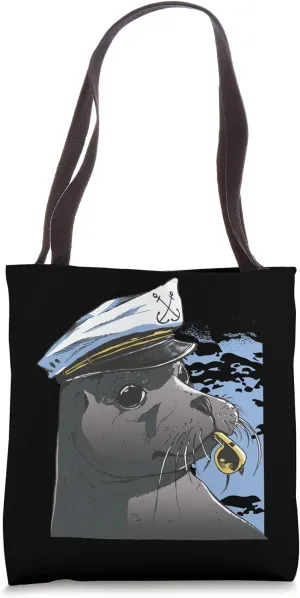 Admiral Seal With Captain Hat Nautical Design Tote Bag
