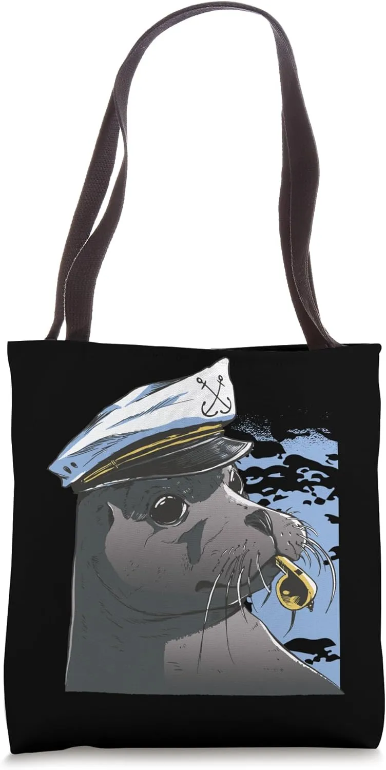 Admiral Seal With Captain Hat Nautical Design Tote Bag