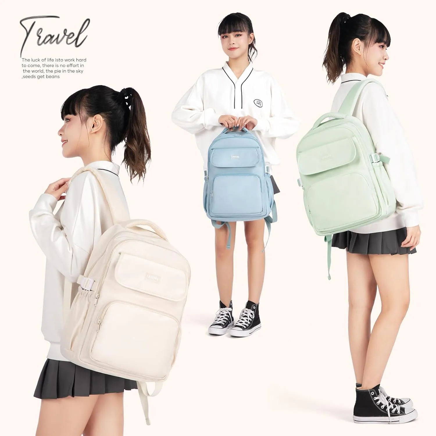 Aesthetic College Backpacks For Women Men,Waterproof High School Back pack,Kawaii Backpack For Teens Girls Boys,Student Latop Travel Backpack(Mint Green)