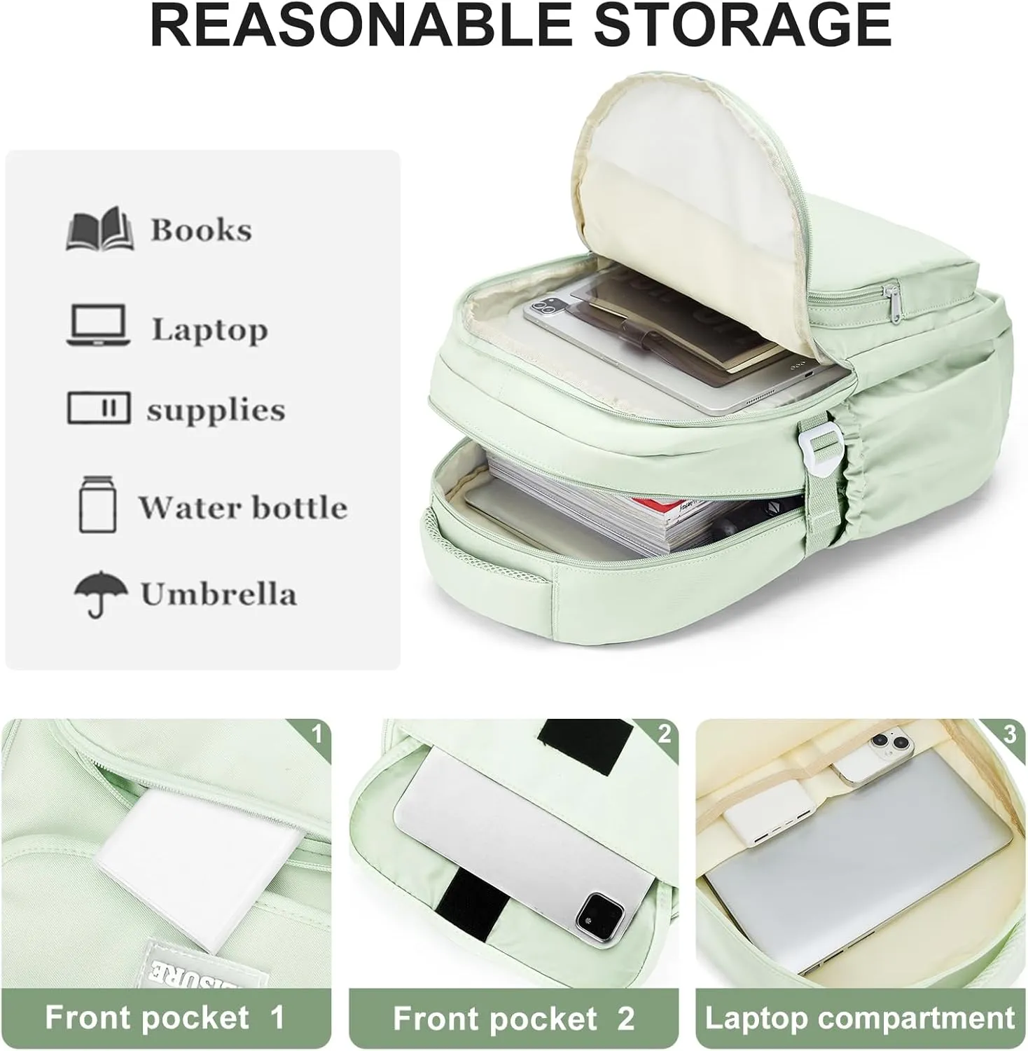 Aesthetic College Backpacks For Women Men,Waterproof High School Back pack,Kawaii Backpack For Teens Girls Boys,Student Latop Travel Backpack(Mint Green)
