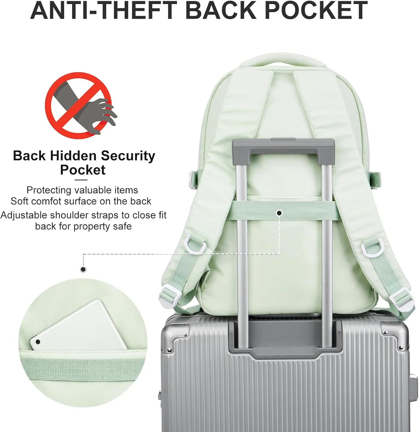 Aesthetic College Backpacks For Women Men,Waterproof High School Back pack,Kawaii Backpack For Teens Girls Boys,Student Latop Travel Backpack(Mint Green)