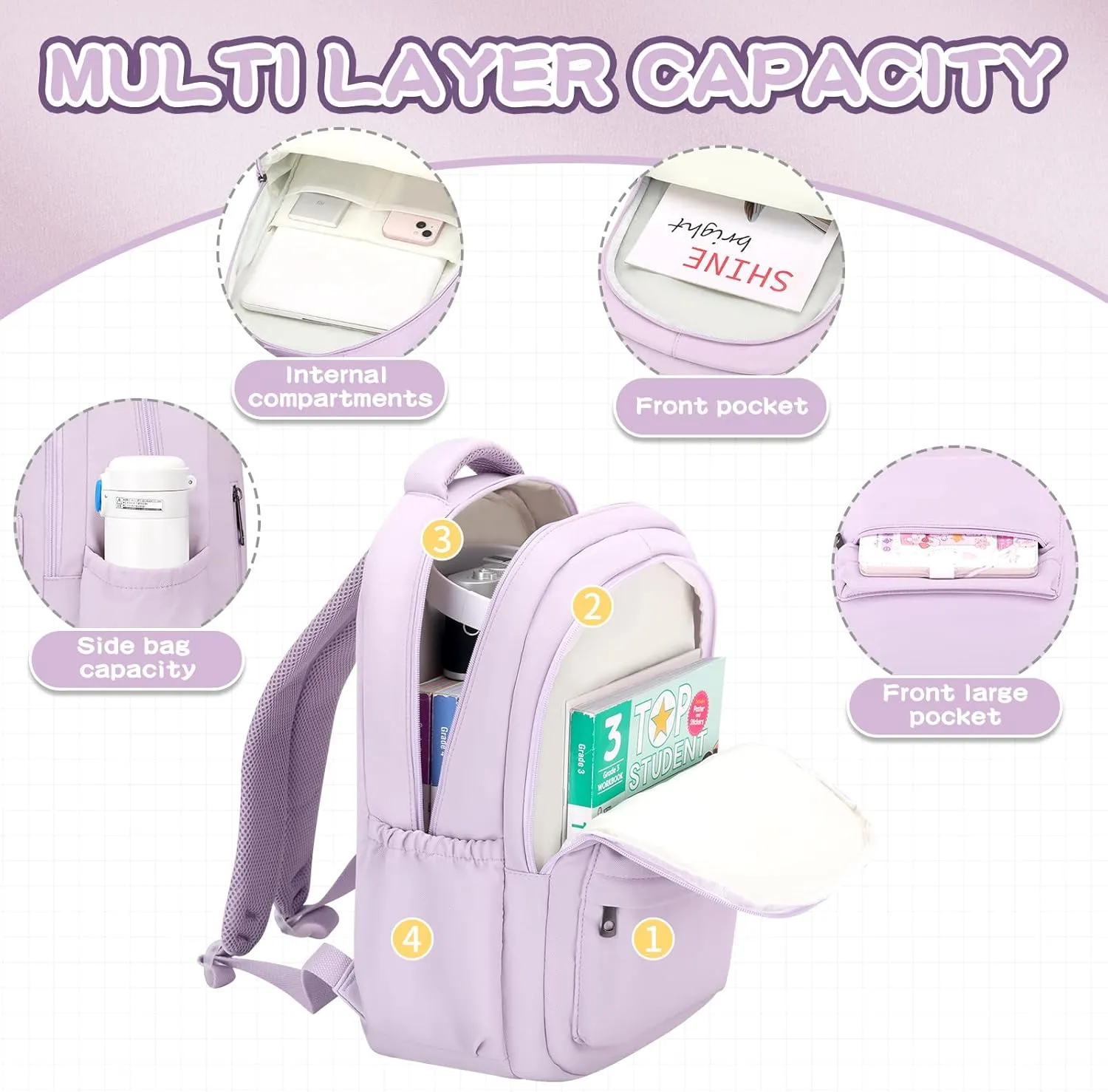 Aesthetic Cute Backpack for School Kids Bookbags Student Backpacks for Teen Girls Preppy Casual Middle School Bag
