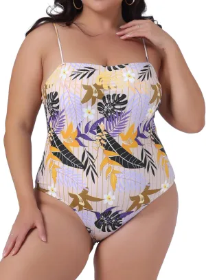 Agnes Orinda Women's Plus Size One Piece Swimsuit Floral Tropical Pattern Swimdress Bathing Suits Beach Swimwear