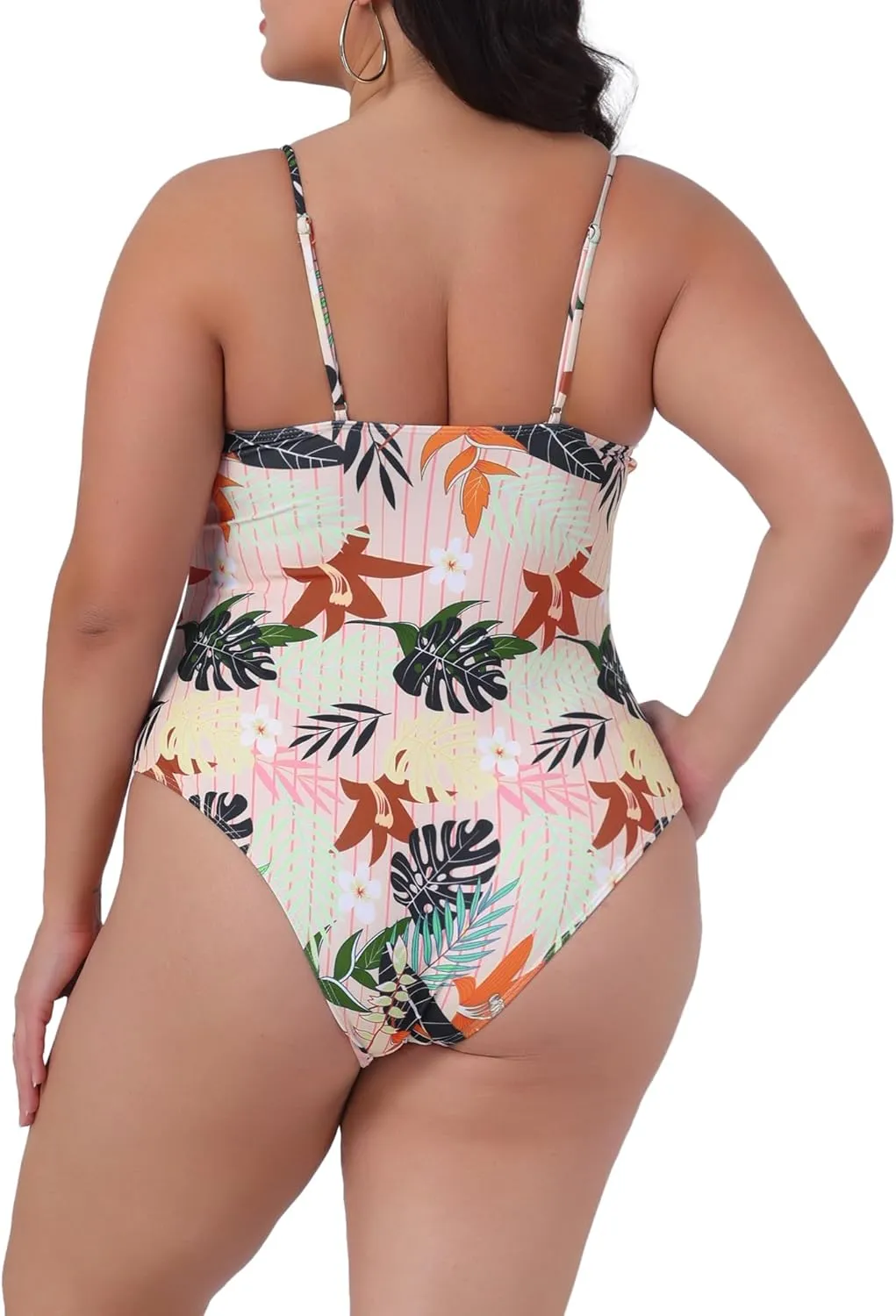 Agnes Orinda Women's Plus Size One Piece Swimsuit Floral Tropical Pattern Swimdress Bathing Suits Beach Swimwear
