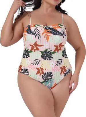 Agnes Orinda Women's Plus Size One Piece Swimsuit Floral Tropical Pattern Swimdress Bathing Suits Beach Swimwear