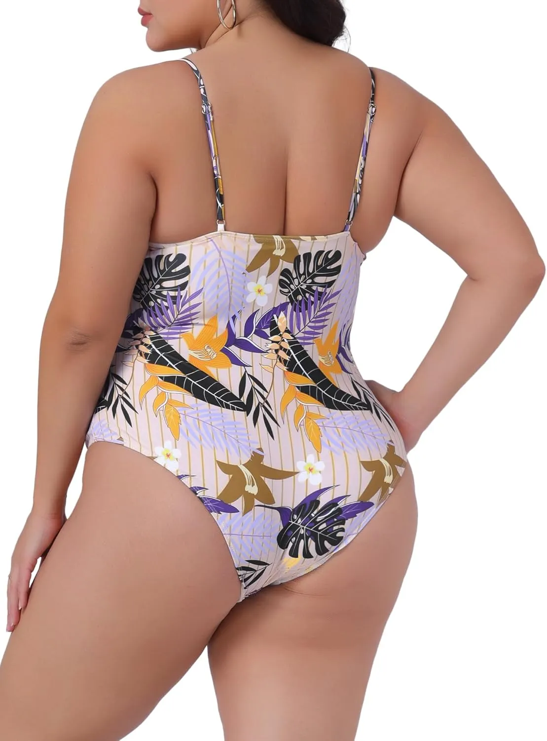Agnes Orinda Women's Plus Size One Piece Swimsuit Floral Tropical Pattern Swimdress Bathing Suits Beach Swimwear