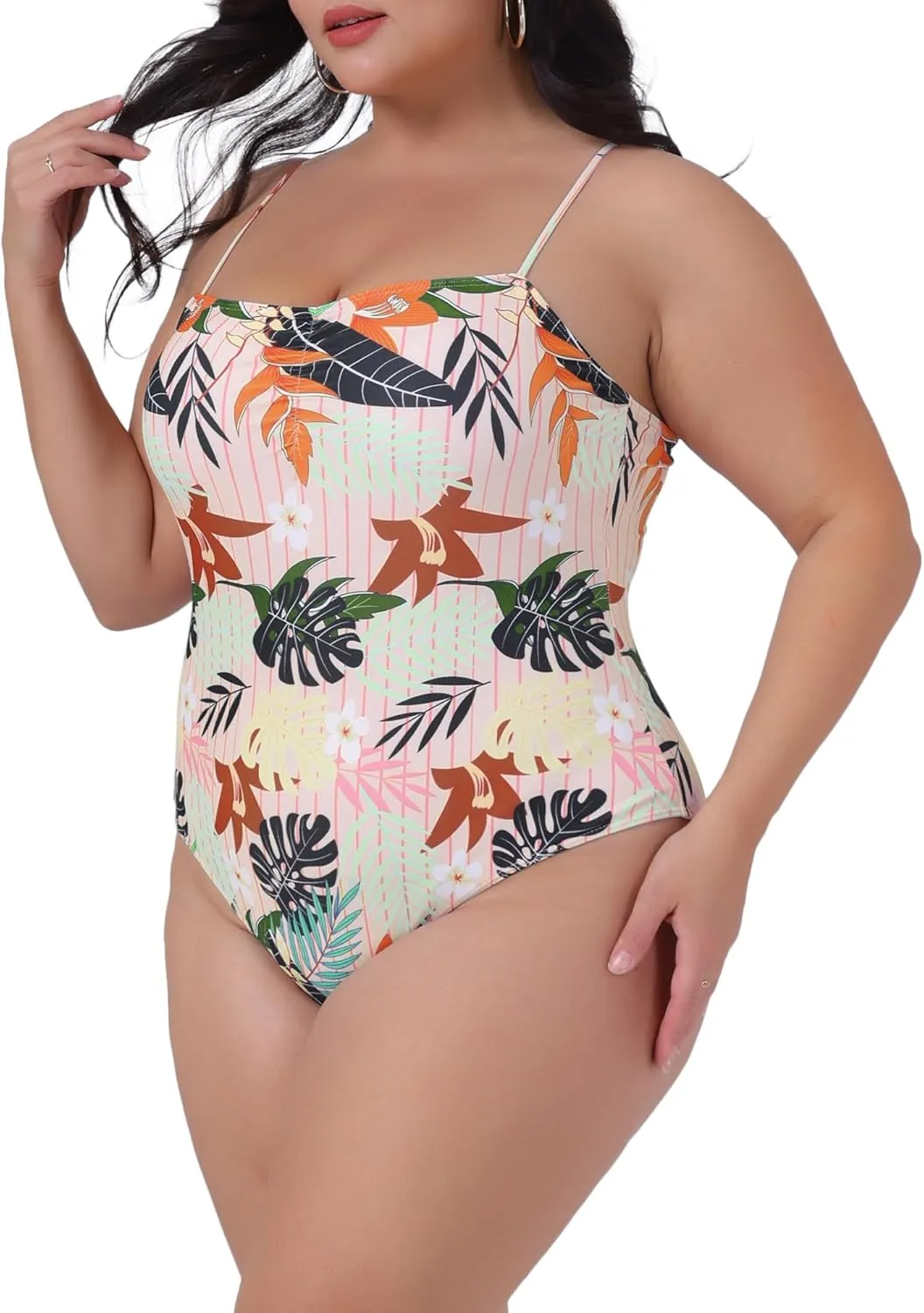 Agnes Orinda Women's Plus Size One Piece Swimsuit Floral Tropical Pattern Swimdress Bathing Suits Beach Swimwear