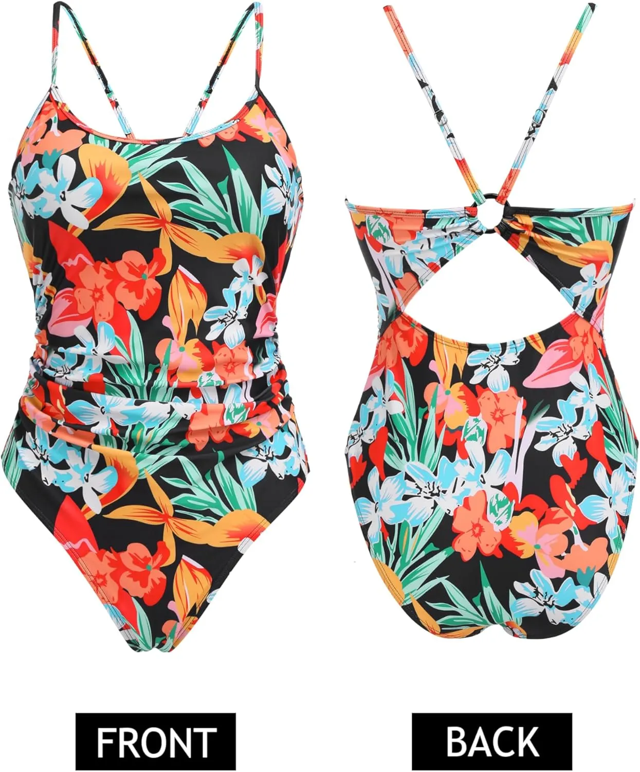 AI'MAGE Women's One Piece Swimsuits Tummy Control Bathing Suits Cutout High Cut Ruched Adjustable Strap Swimwear with O Ring