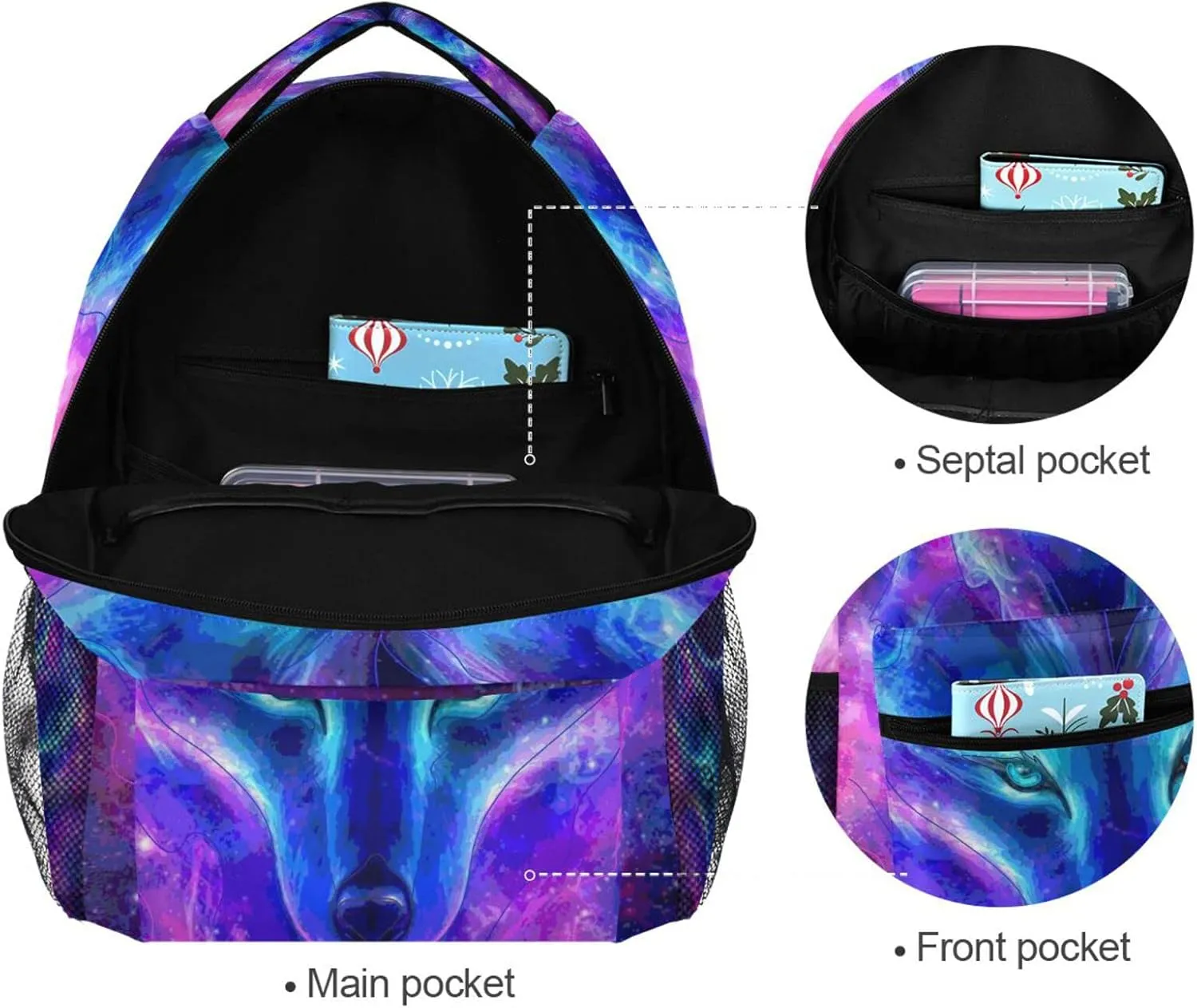 ALAZA Custom Wolf Galaxy Backpack for Boys Personalized Your Name Text Bookbag School Backpack Bookbag 3rd 4th 5th Grade Elementary Travel Laptop Shoulder Bag Students Daypacks