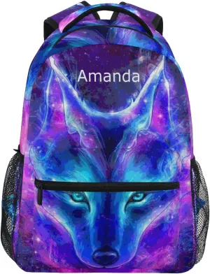 ALAZA Custom Wolf Galaxy Backpack for Boys Personalized Your Name Text Bookbag School Backpack Bookbag 3rd 4th 5th Grade Elementary Travel Laptop Shoulder Bag Students Daypacks