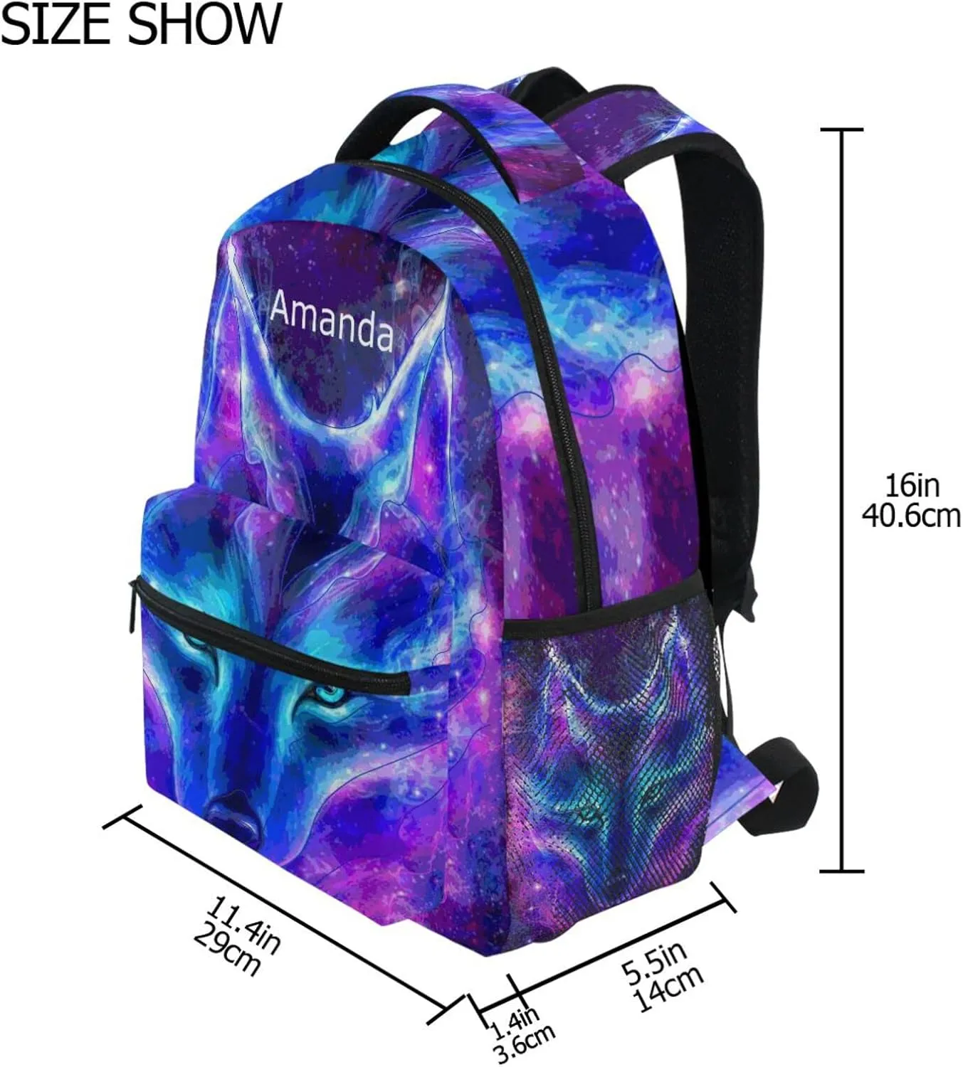 ALAZA Custom Wolf Galaxy Backpack for Boys Personalized Your Name Text Bookbag School Backpack Bookbag 3rd 4th 5th Grade Elementary Travel Laptop Shoulder Bag Students Daypacks