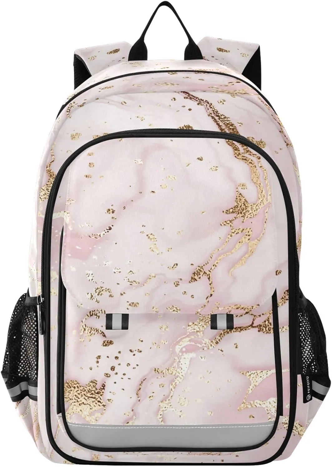 ALAZA Golden Lines on Pink Marble Laptop Backpack Purse for Women Men School Bag 17 Inch Bookbag Student Boys Girls Travel Casual Daypack