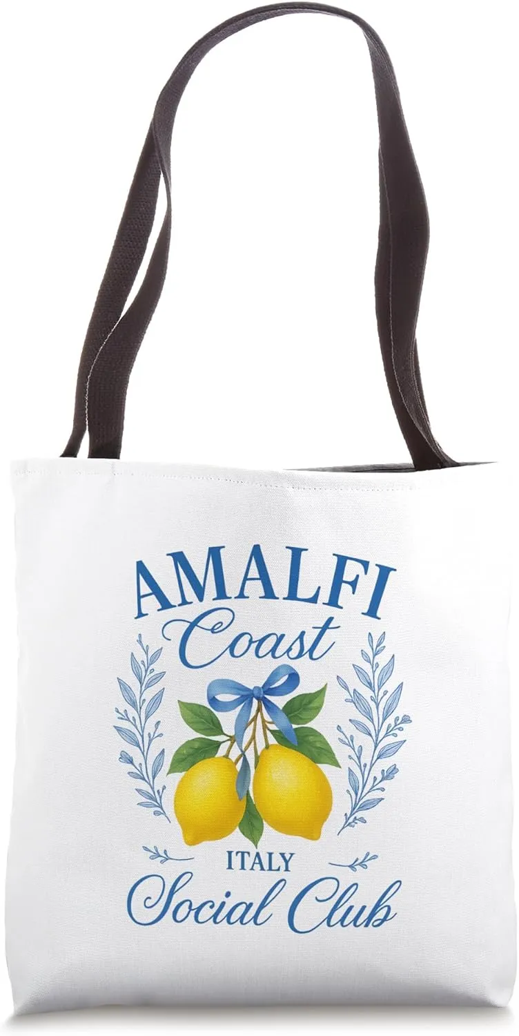 Amalfi Coast Italy Social Club Lemons Coquette Bow Retro Tote Bag