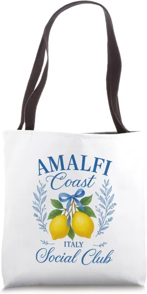 Amalfi Coast Italy Social Club Lemons Coquette Bow Retro Tote Bag
