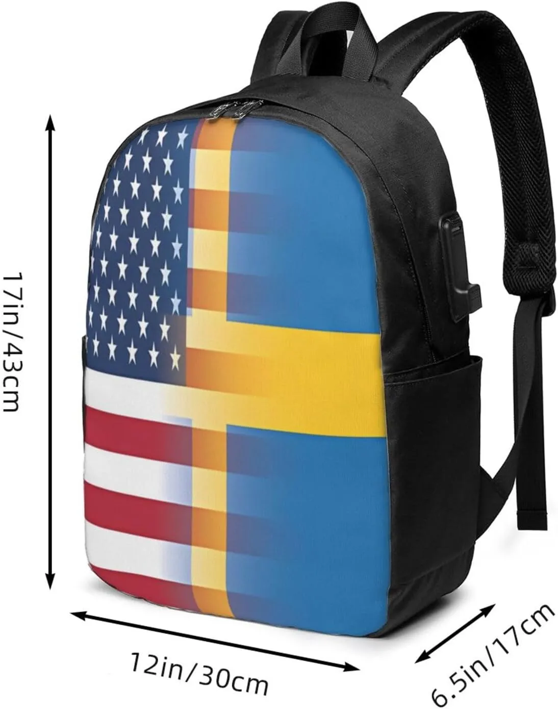 American Swedish Sweden Flag Laptop Backpacks Travel Backpack Casual Business Daypack Sport Rucksack Computer Bag Fits up to 17 Inch Notebook with USB Port